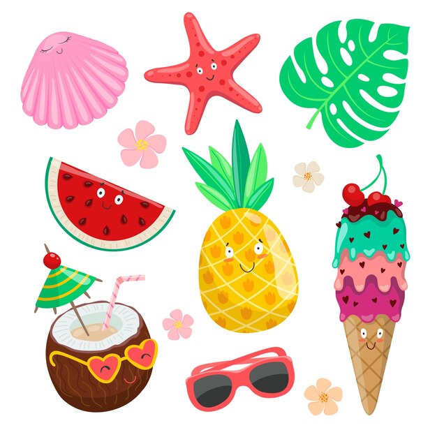 Colección de elementos planos para la celebración de la temporada de verano