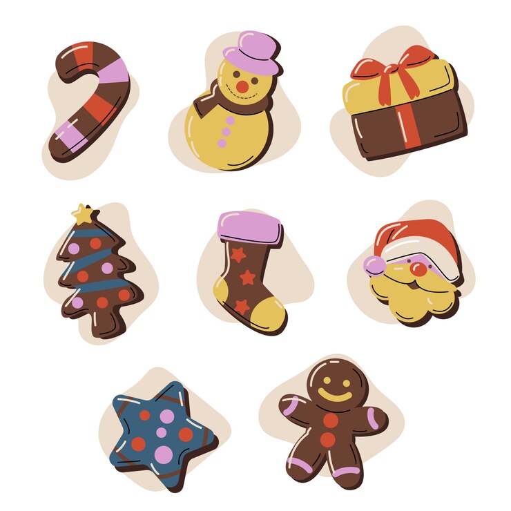 Vector gratuito colección de elementos planos de chocolates navideños
