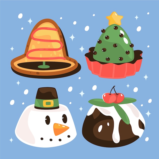 Vector gratuito colección de elementos planos de chocolates navideños