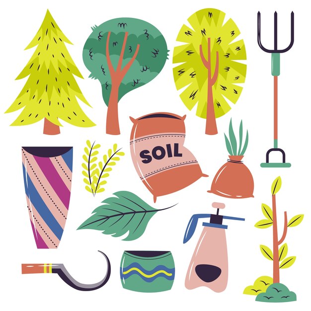 Colección de elementos planos del día del árbol