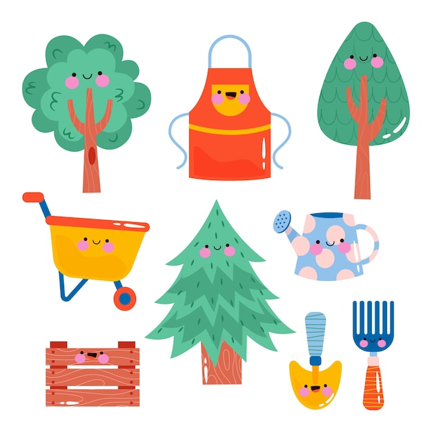 Vector gratuito colección de elementos planos del día del árbol