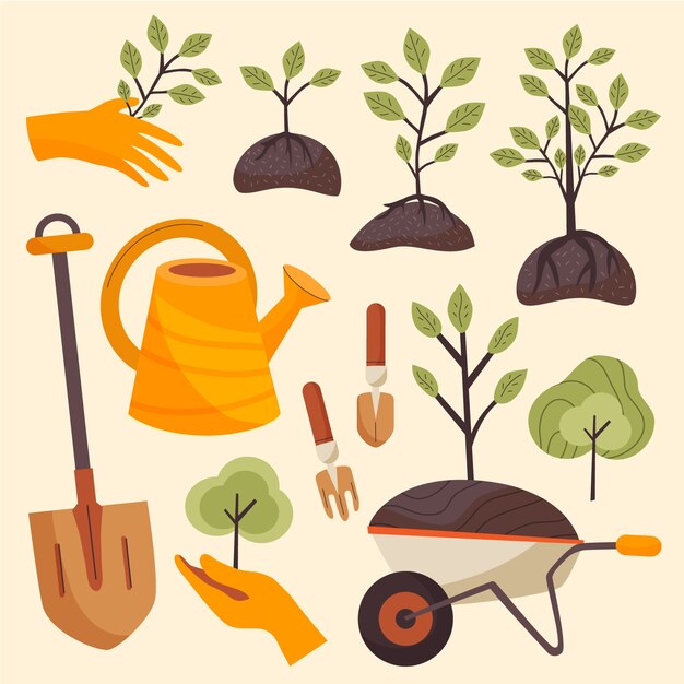Colección de elementos planos del día del árbol