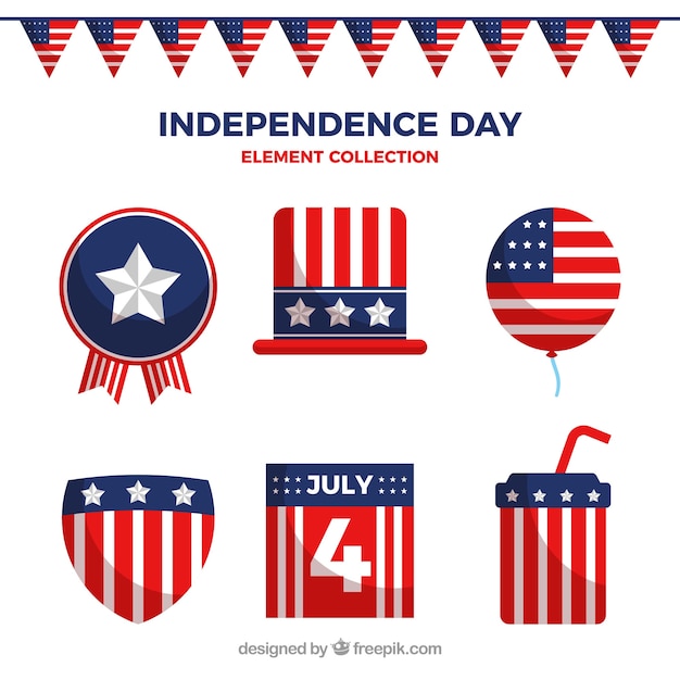 Colección de elementos planos del día de la independencia de los Estados Unidos