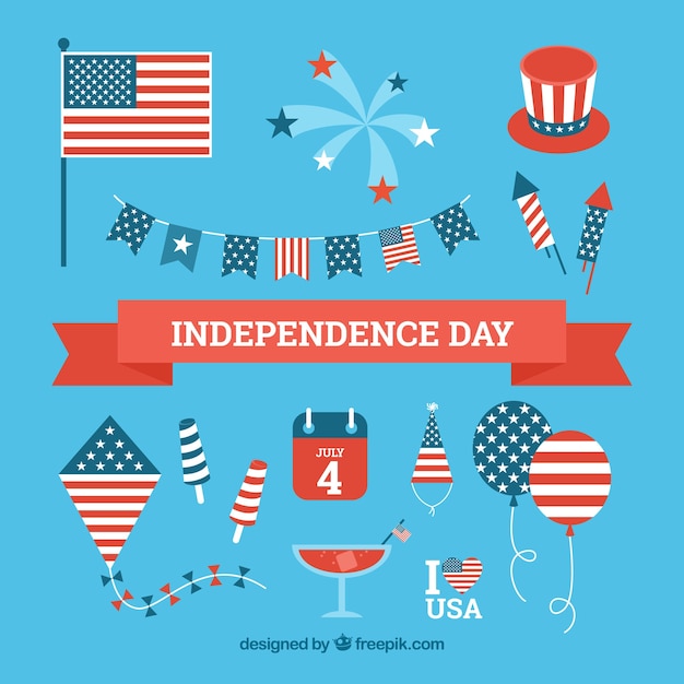 Colección de elementos planos del día de la independencia de los Estados Unidos