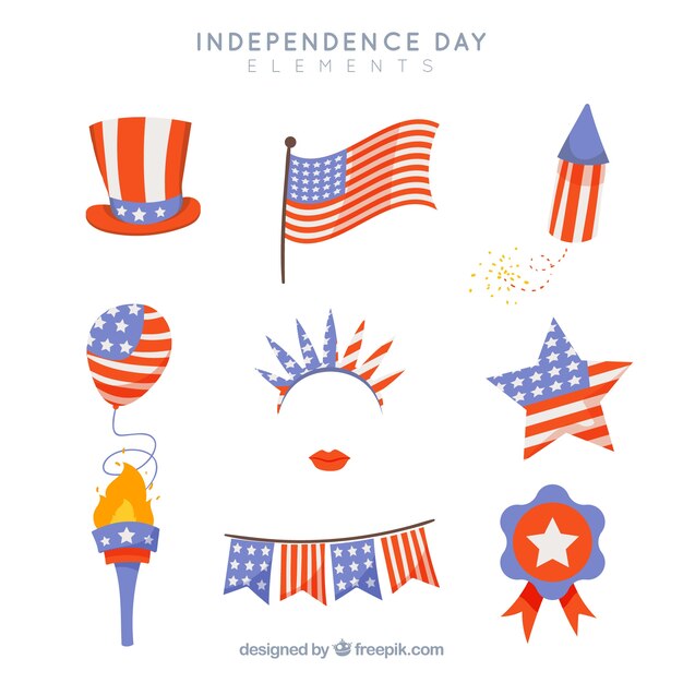 Colección de elementos planos del día de la independencia de los Estados Unidos