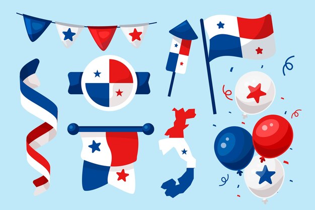 Colección de elementos planos del día de la independencia de panamá