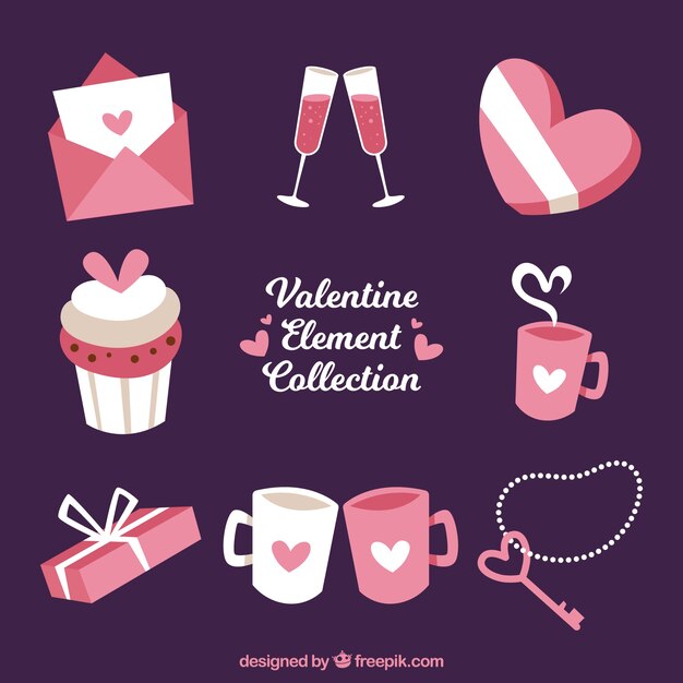 Colección de elementos planos del día de san valentín