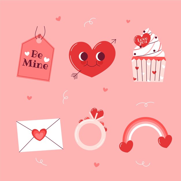 Colección de elementos planos del día de san valentín