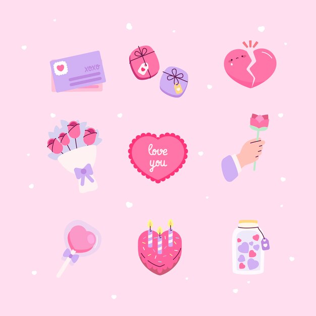 Colección de elementos planos del día de san valentín
