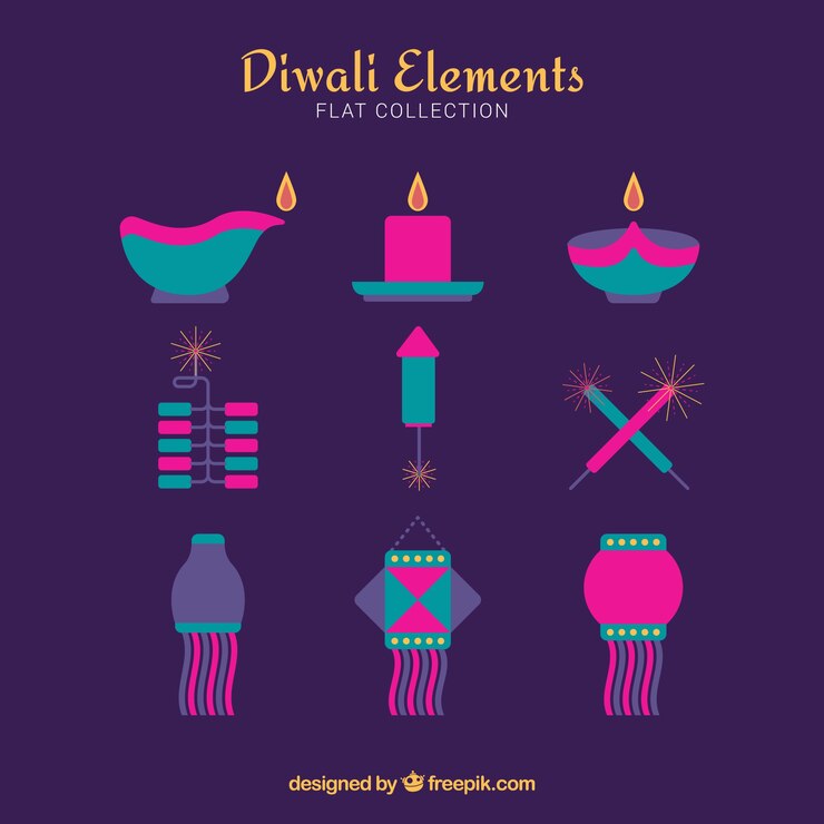 Vector gratuito colección de elementos planos de diwali