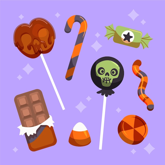 Colección de elementos planos de dulces de halloween