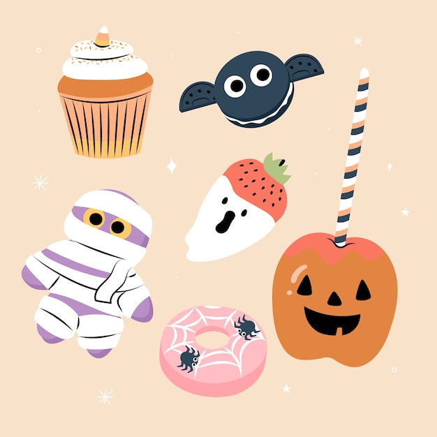 Colección de elementos planos de dulces de halloween