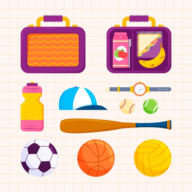 Colección de elementos planos para evento de vuelta al cole