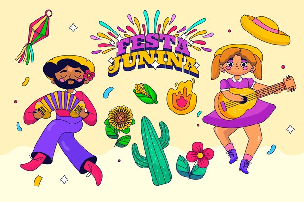Colección de elementos planos de festas juninas