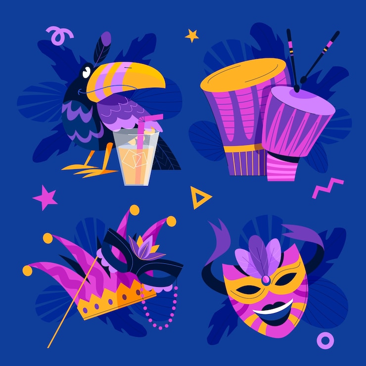 Vector gratuito colección de elementos planos para la fiesta de carnaval