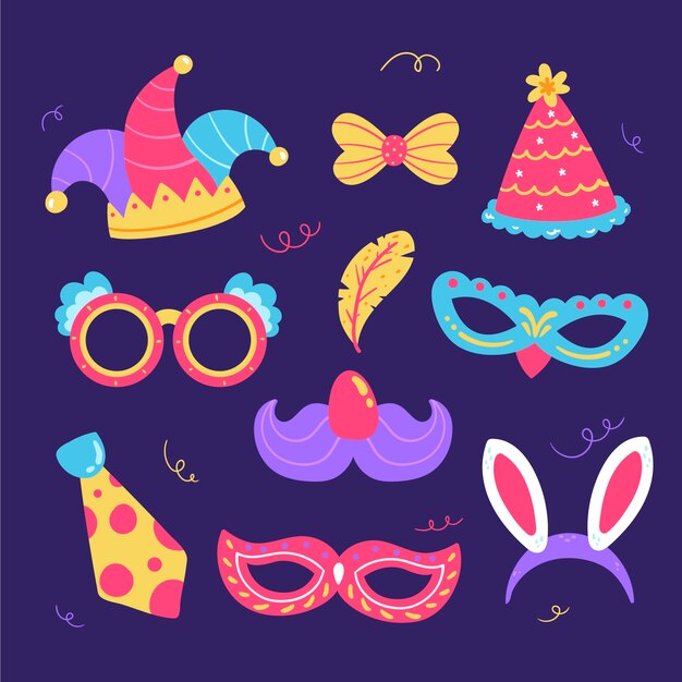 Colección de elementos planos para la fiesta de carnaval