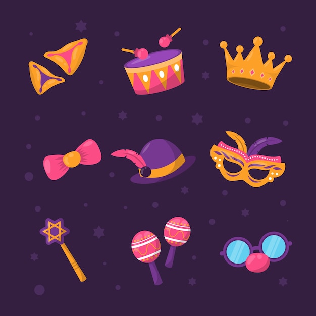 Colección de elementos planos para la fiesta de purim