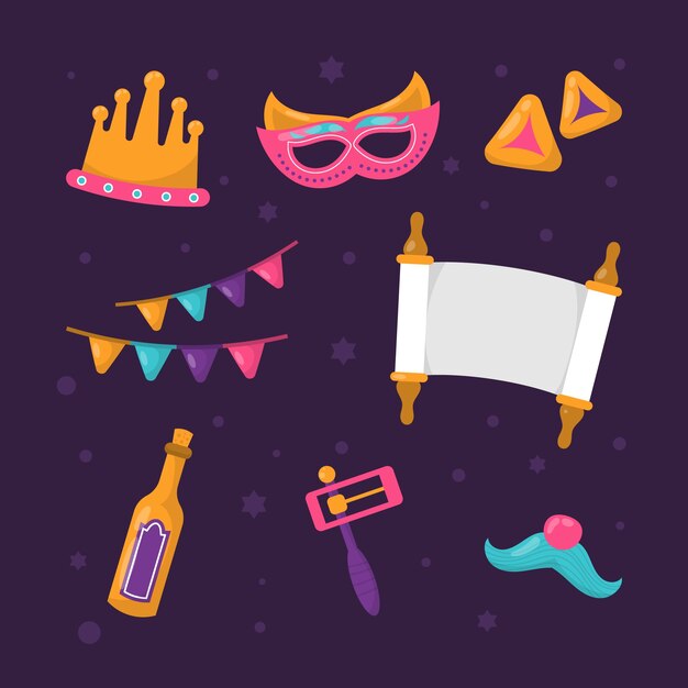 Colección de elementos planos para la fiesta de purim