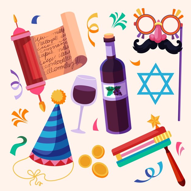 Colección de elementos planos para la fiesta de purim