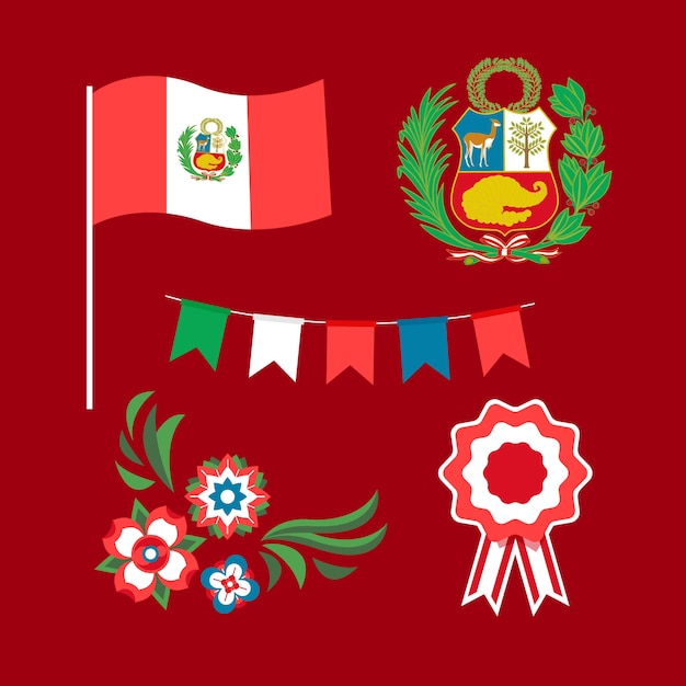 Vector gratuito colección elementos planos fiestas patrias