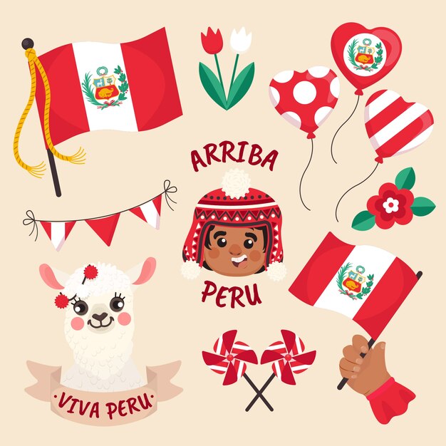 Colección elementos planos fiestas patrias