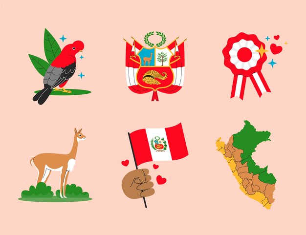 Colección elementos planos fiestas patrias