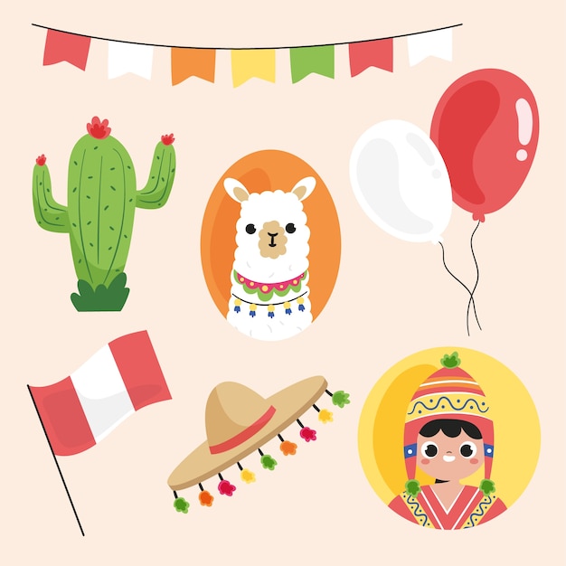 Colección elementos planos fiestas patrias