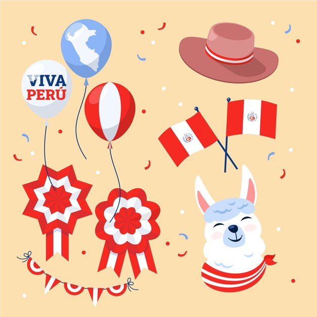 Colección elementos planos fiestas patrias