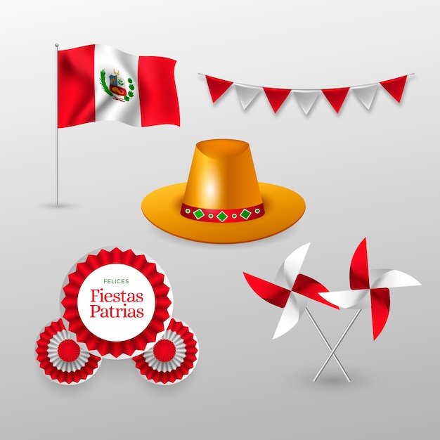 Colección elementos planos fiestas patrias