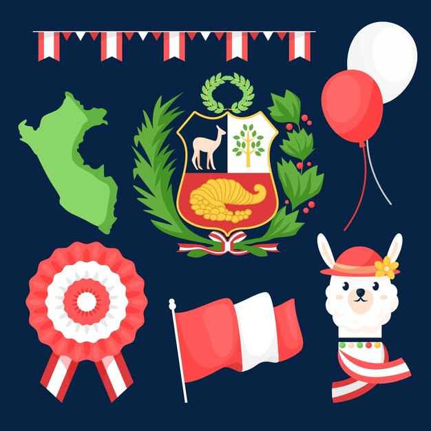 Colección elementos planos fiestas patrias