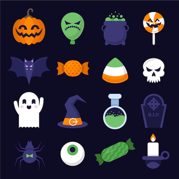 Vector gratuito colección de elementos planos de halloween