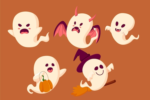 Vector gratuito colección de elementos planos de halloween