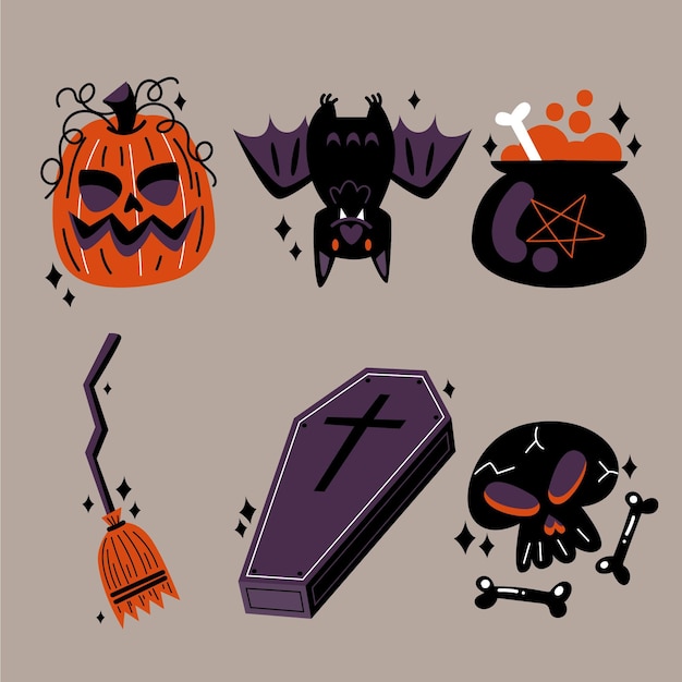 Vector gratuito colección de elementos planos de halloween