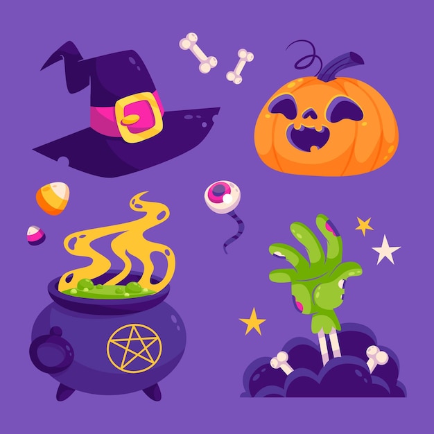 Vector gratuito colección de elementos planos de halloween