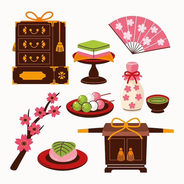 Colección de elementos planos hinamatsuri