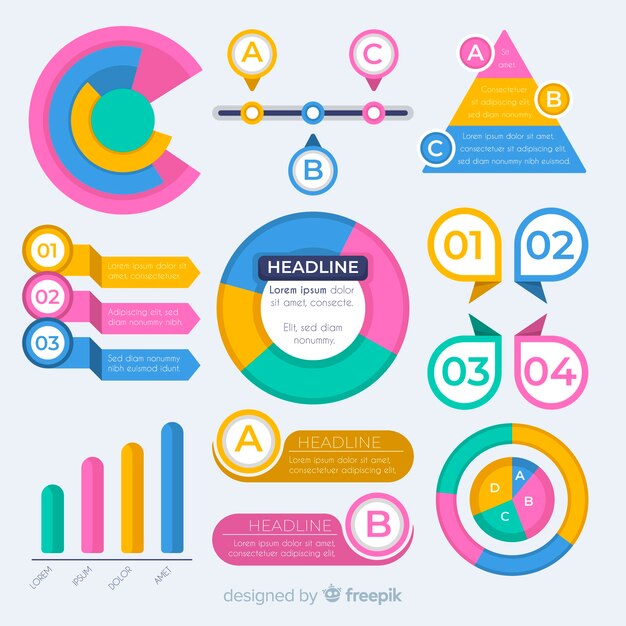 Colección de elementos planos infográficos