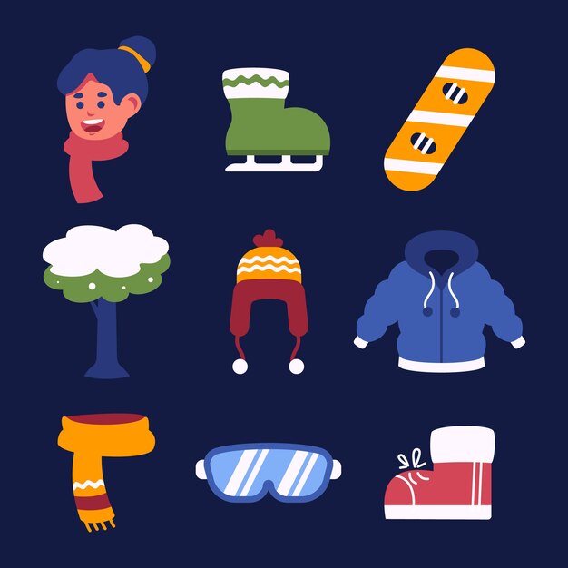 Colección de elementos planos de invierno