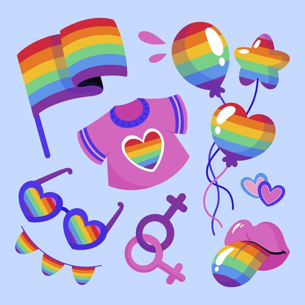 Colección de elementos planos lgbt del mes del orgullo