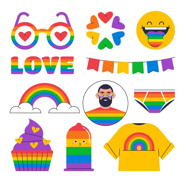 Colección de elementos planos del mes del orgullo