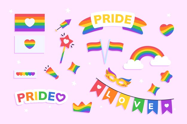 Colección de elementos planos del mes del orgullo