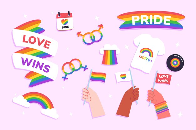 Colección de elementos planos del mes del orgullo