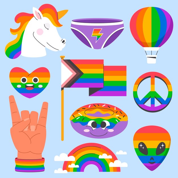 Colección de elementos planos del mes del orgullo