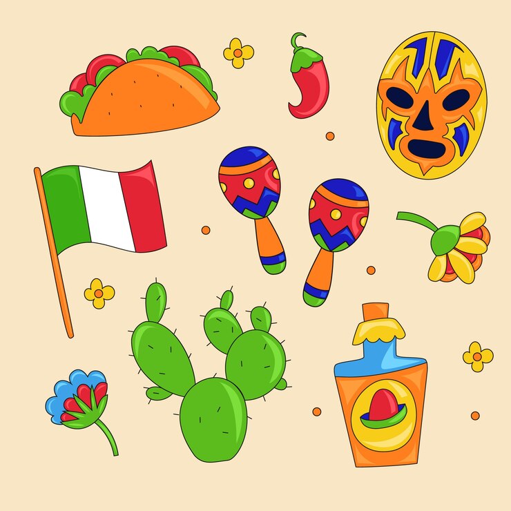 Vector gratuito colección de elementos planos mexicanos.