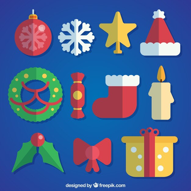 Colección de elementos planos de navidad