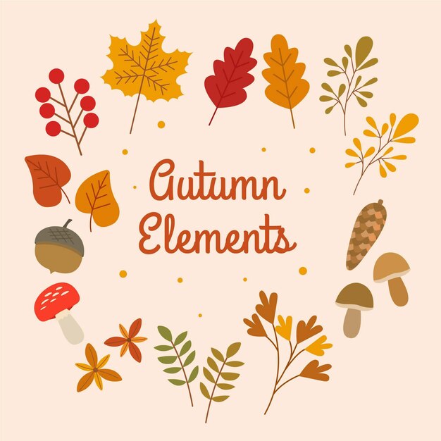 Colección de elementos planos de otoño