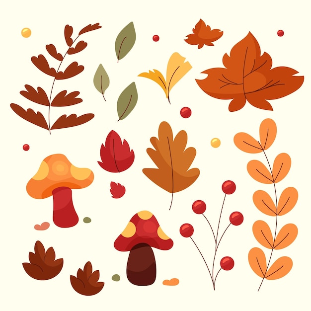 Colección de elementos planos de otoño