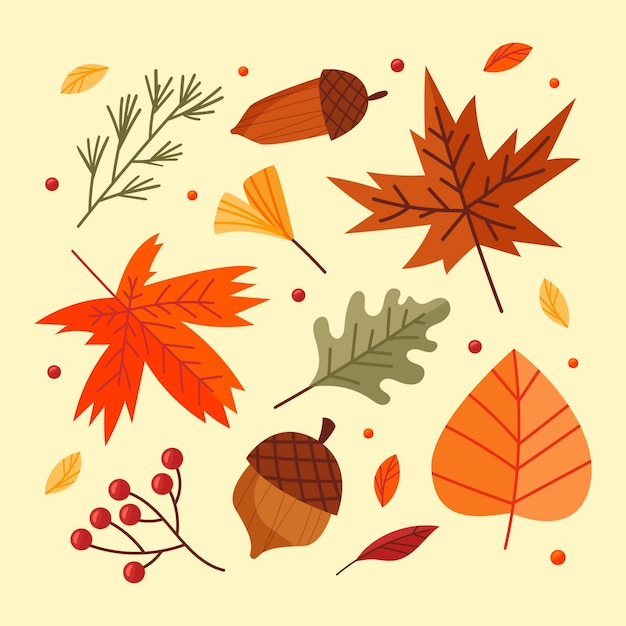 Vector gratuito colección de elementos planos de otoño