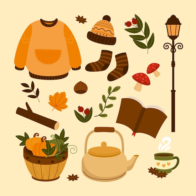 Colección de elementos planos para otoño