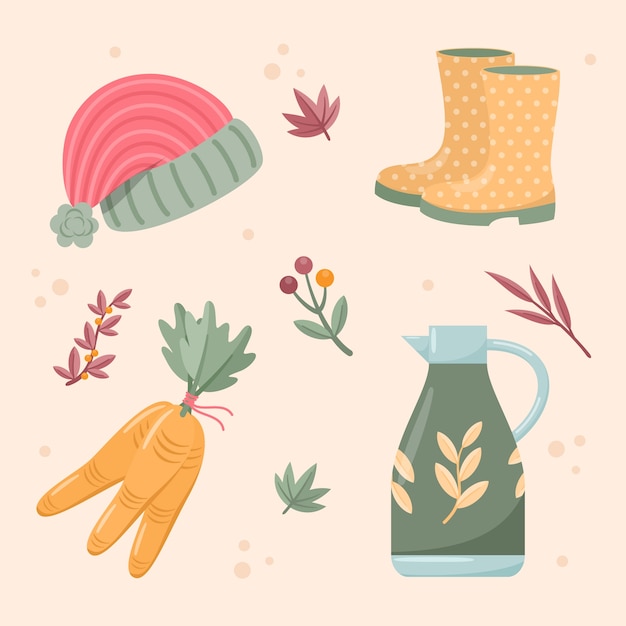 Colección de elementos planos para otoño