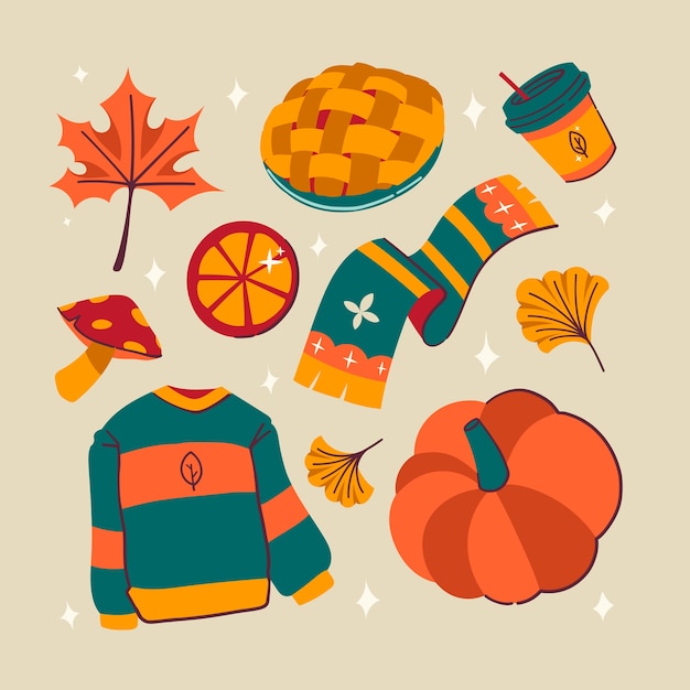 Colección de elementos planos para otoño